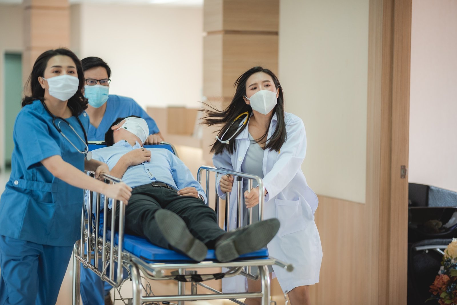 medical health insurance concept at hospital with doctor team and patient health care